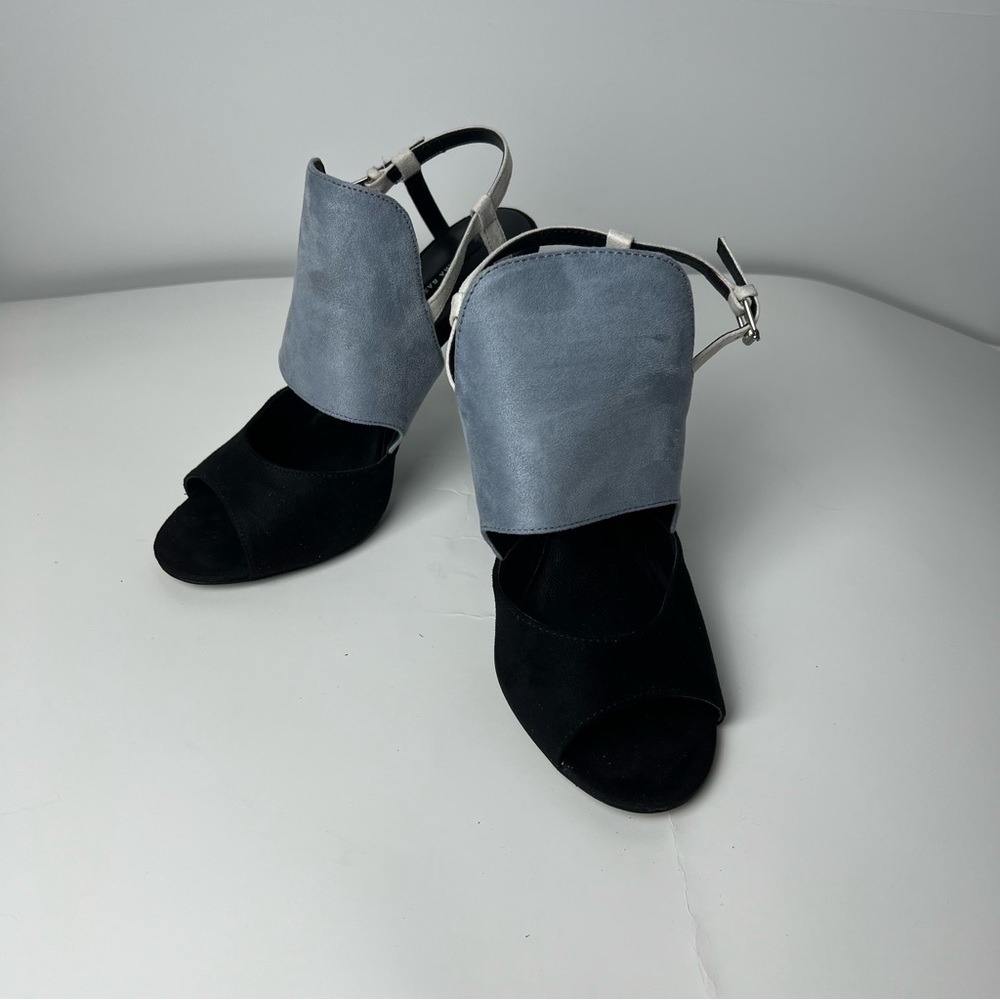 Zara Grey & Black Suede Heels, Ivory Back Straps Size 38 / 7.5